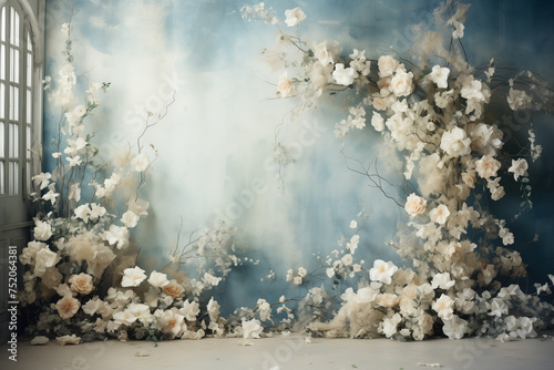 Maternity backdrop, wedding backdrop, photography background with delicate flowers.