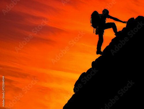 Silhouette of a man climbing a mountain