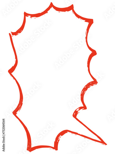 筆で描いたような手描きの右向きしっぽ付き爆発吹き出し（赤）