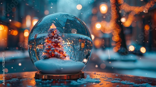 Abstract Defocused Background With Snowglobe In Eve Night