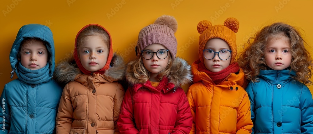 A collage of stylish cute kids posing against a background of color