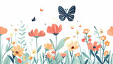 Flowers and butterfly Vector illustration