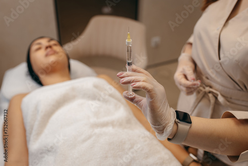 Facial injection in a beauty salon