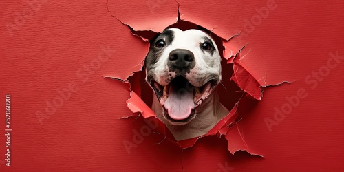 A happy dog on a ragged background photo