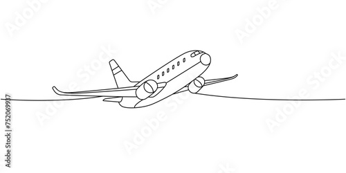 Aircraft plane, passenger aircraft one line continuous drawing. Different air transport continuous one line illustration. Vector linear illustration