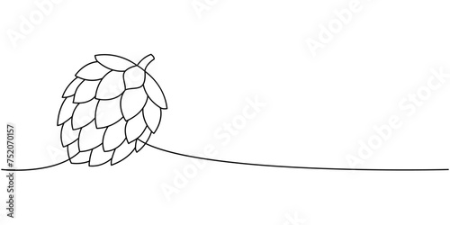 Hop cone for beer industry one line continuous drawing. Beer pub products continuous one line illustration. Vector linear illustration.