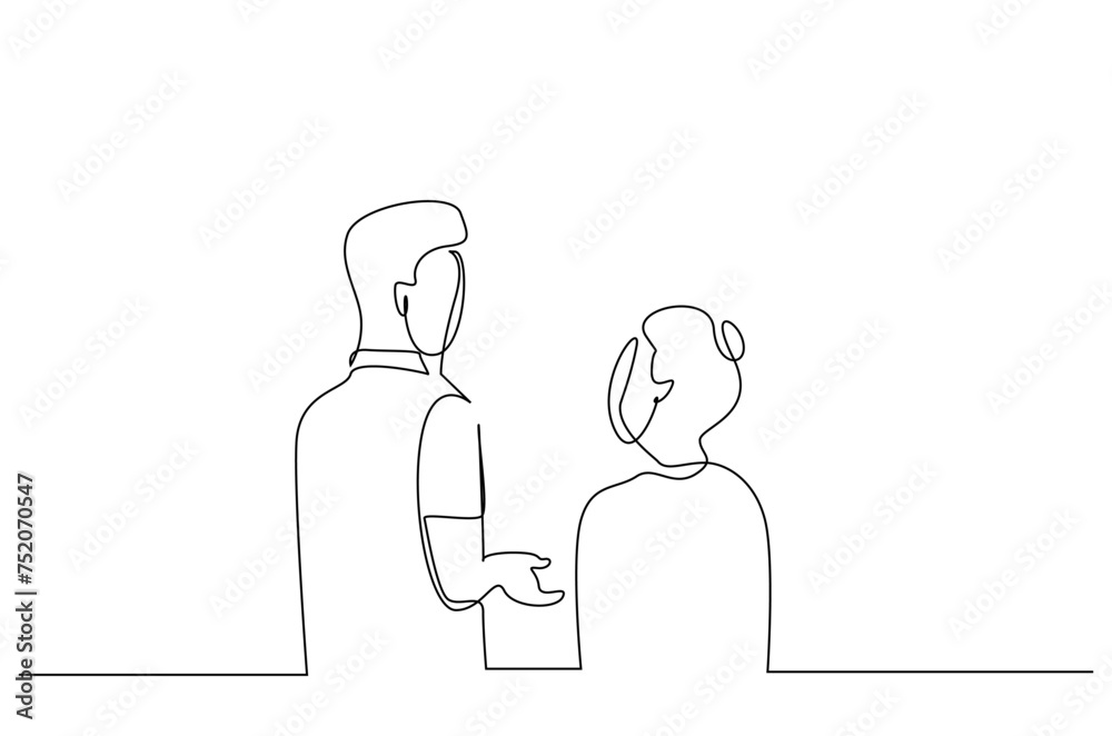 two people talking making a statement giving advice one line art design two people talking making a statement giving advice one line art design
