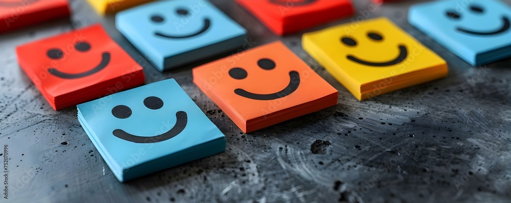Smiling Face Stickers and Sticky Notes: A Symbol of Happiness and Good Mental Health. Concept Mental Health, Smiling Faces, Stickers, Sticky Notes, Happiness Smiling Face Stickers and Sticky Notes: A Symbol of Happiness and Good Mental Health. Concept Mental Health, Smiling Faces, Stickers, Sticky Notes, Happiness