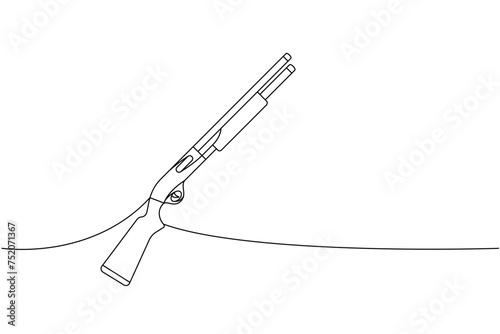 Firearms shotgun, hunter carbine one line continuous drawing. Various modern weapons continuous one line illustration. Vector linear illustration.