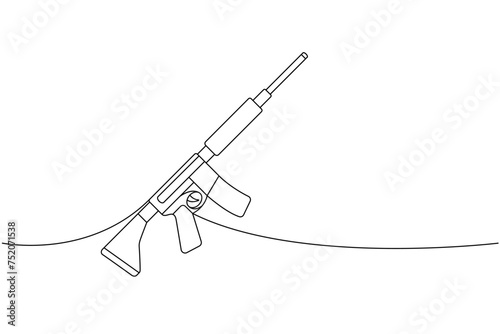 Automatic assault rifle one line continuous drawing. Various modern weapons continuous one line illustration. Vector linear illustration.