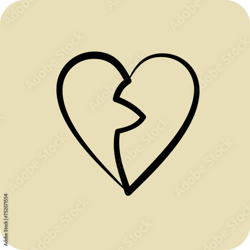 Icon Broken Heart. related to Valentine's Day symbol. hand drawn style. simple design editable