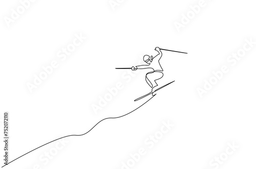 man person athlete winter snowboard flying in the air activity one line art design