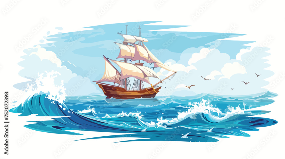The ship and the sea. Vector illustration.