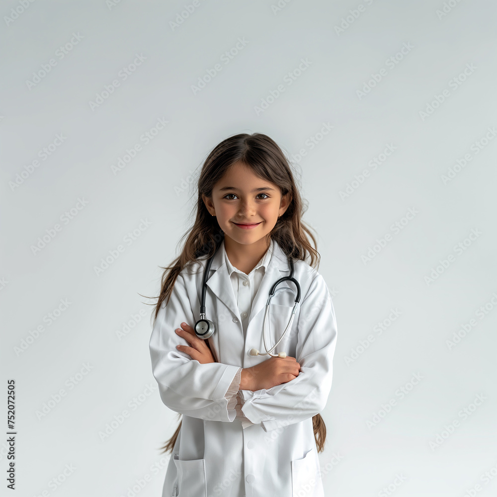 Young doctor girl over isolated white wall smiling a lot Young doctor girl over isolated white wall smiling a lot