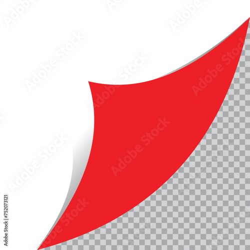 Paper page with curled corner and shadow. Template for your design. Vector illustration.