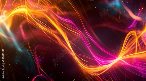 Abstract thin colorful glowing lines background.
