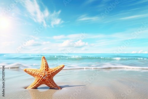 beach with starfish in the sand  space for copy text. Summer holiday concept