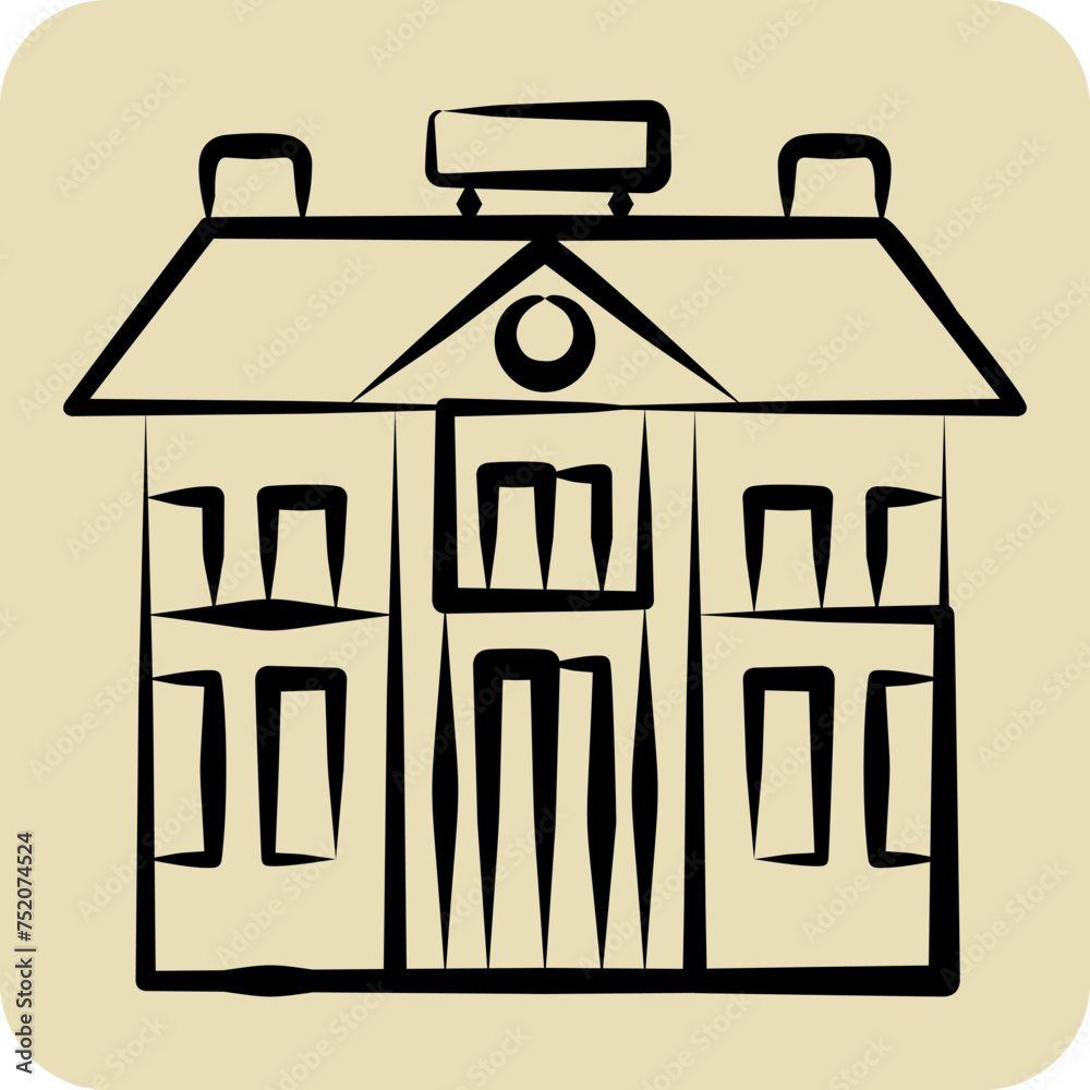 Icon Barracks. related to Military symbol. hand drawn style. simple design editable. simple illustration Icon Barracks. related to Military symbol. hand drawn style. simple design editable. simple illustration