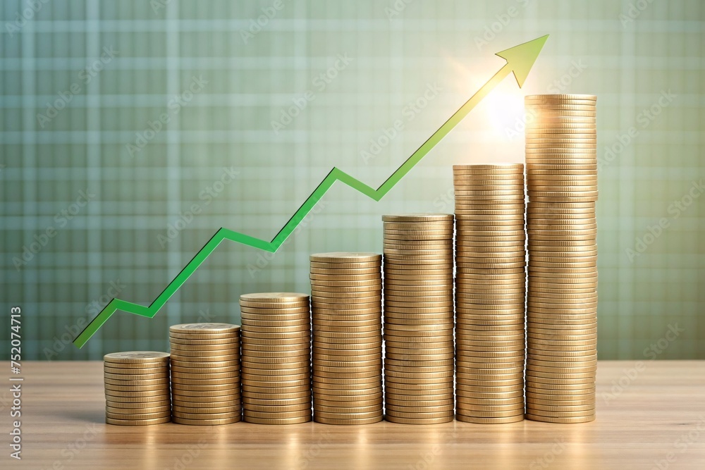 Investment concept, Coins graph stock market, step up coins graph Investment concept, Coins graph stock market, step up coins graph