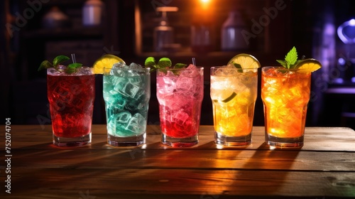 various types of tropical cocktails, summer style drinks