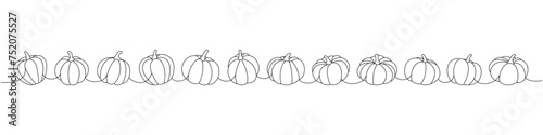 Pumpkins. Autumn pumpkins one line continuous drawing. Autumn halloween vegetables continuous one line illustration. Vector minimalist illustration.