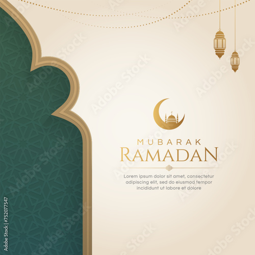 Ramadan Kareem Eid Mubarak Background Design Template with Golden Ornaments