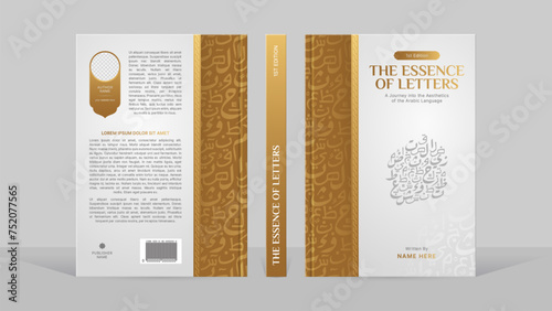 Islamic Arabic Style White and Golden Book Cover Template Design with Arabic Calligraphy Pattern