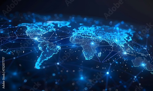 Abstract digital world map, concept of global networks and connectivity, information exchange and telecommunications
