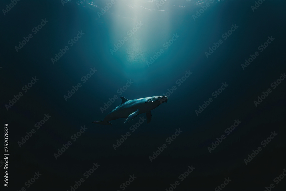 Fototapeta premium Majestic whale in the depths of the ocean