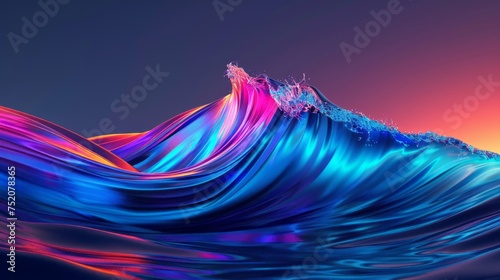 Glowing neon wave abstract background in vibrant hues for futuristic designs and modern concepts photo