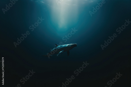 Majestic whale in the depths of the ocean