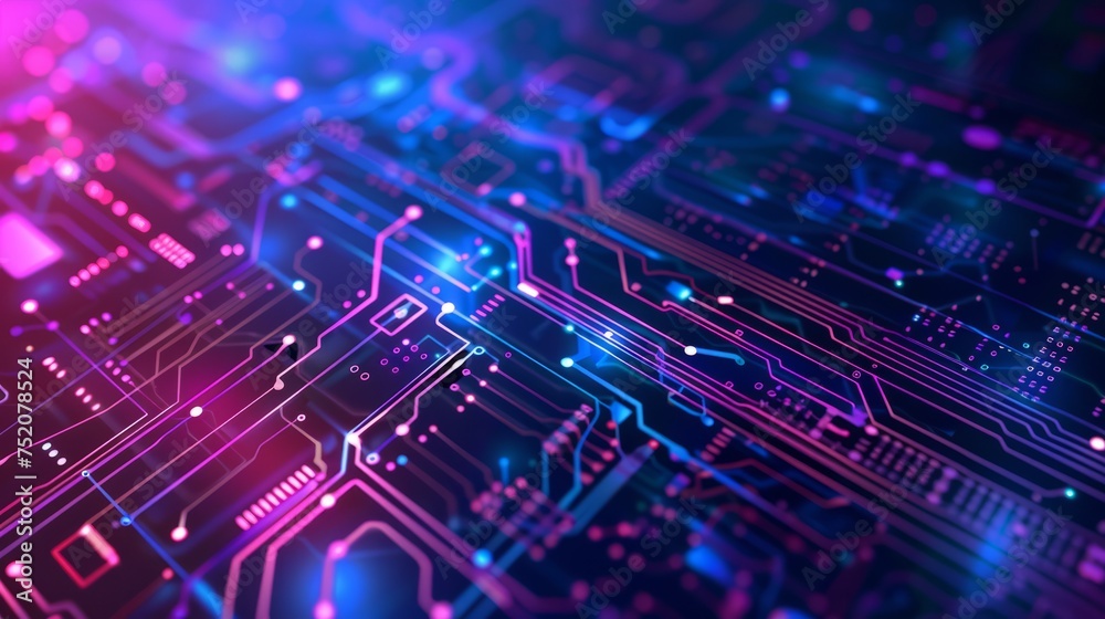 Vibrant blue and purple circuit board tech background Vibrant blue and purple circuit board tech background