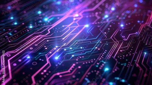 Vibrant blue and purple circuit board tech background