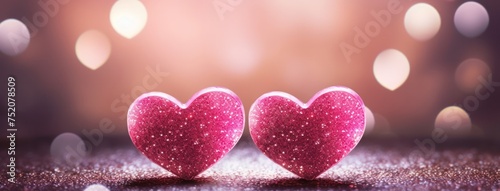 Two Hearts On Pink Glitter In Shiny bokeh Background