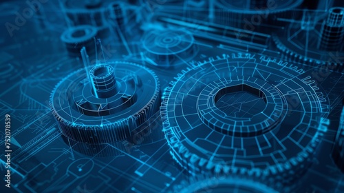 Mechanical engineer drafting blueprint design for industrial technology project: abstract 3d background