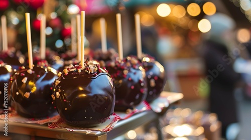 Chocolate candy apples on Christmas market