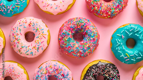 Vibrant and Pop Topped Donut Collection on Pink Background