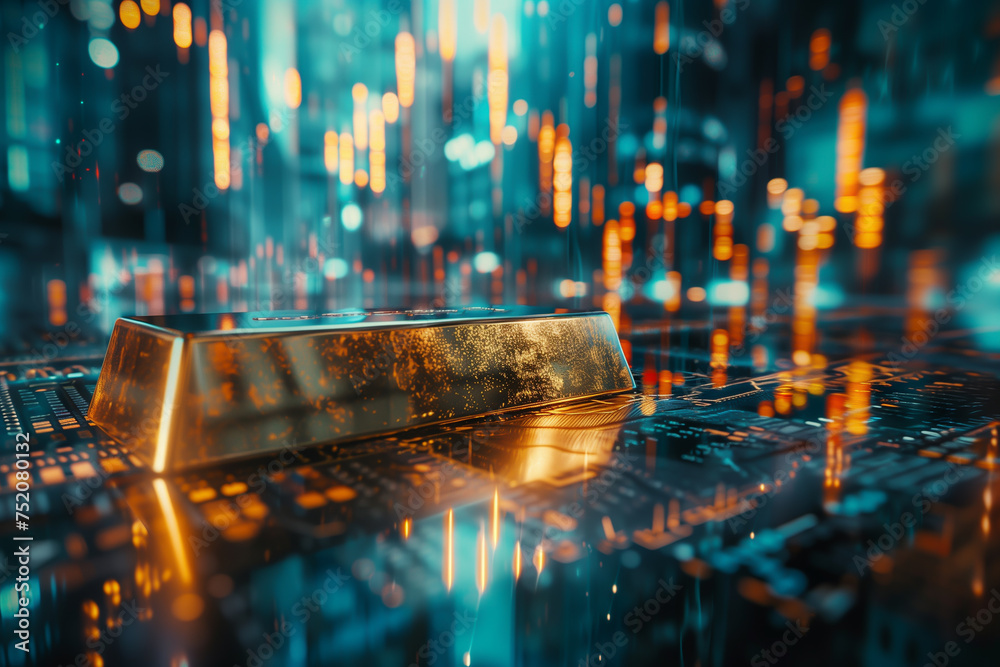 double exposure image featuring a gold bar blended with an all-time high price chart, capturing the essence of market highs - obrazy, fototapety, plakaty 