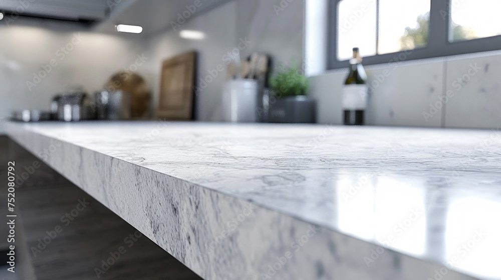 Luxurious marble countertop adds elegance to a modern kitchen interior with natural light. Luxurious marble countertop adds elegance to a modern kitchen interior with natural light.