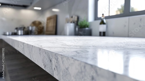 Luxurious marble countertop adds elegance to a modern kitchen interior with natural light.