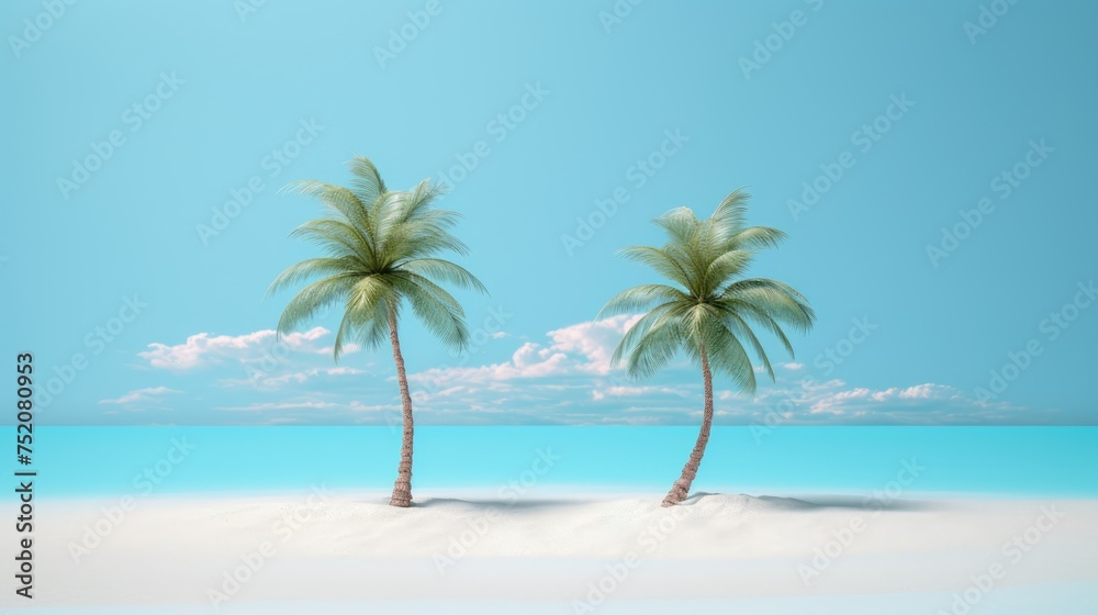 Two curved palms. island with two palm trees. drawing