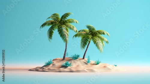 Two curved palms. island with two palm trees. drawing