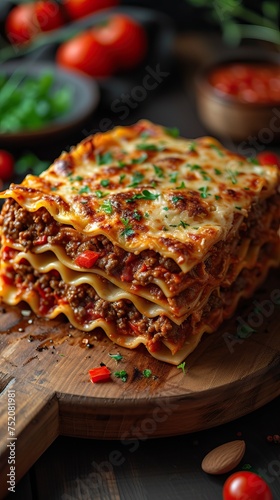 Lasagna Bologna  Italy  is a layered pasta dish with tomato sauce