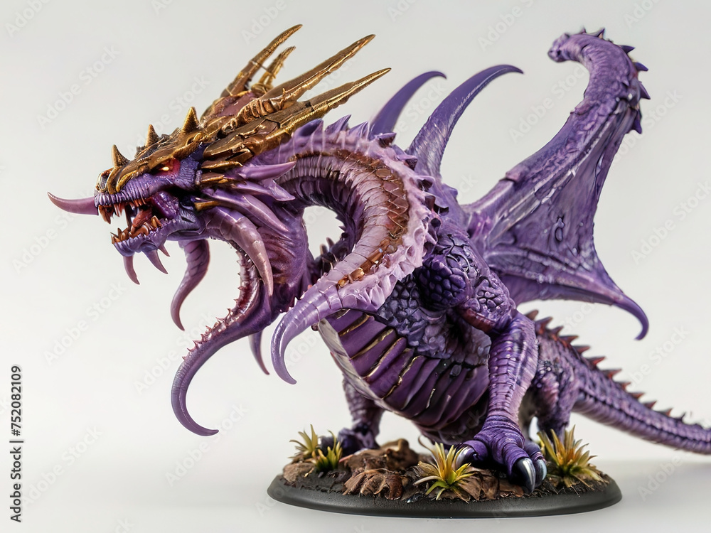 Fototapeta premium Purple dragon model on a white background. 3d rendering.
