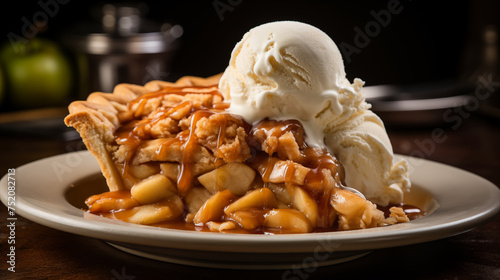 American Delight: Golden Crusted Apple Pie with a Dollop of Vanilla Ice Cream