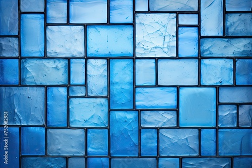 Abstract blue mosaic tile wall background.
