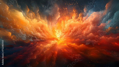 a yellow and orange explosion of powder. a colorful cloud of smoke on a black background.