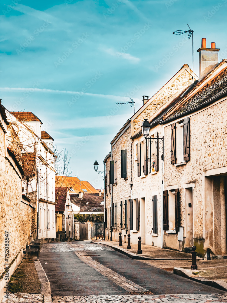 Street view of old village Brie-Comte-Robert  in France