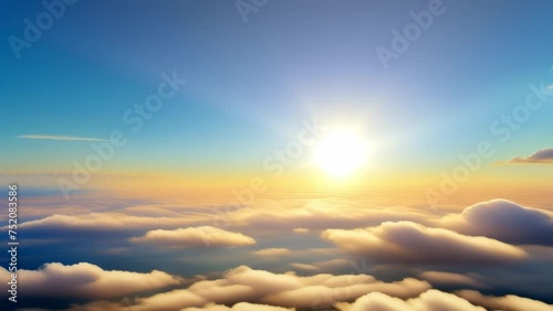 Blue sky with fluffy white clouds drifting gracefully in a mesmerizing time-lapse video.

