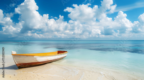 ボートとトロピカルビーチ。バナー背景、壁紙